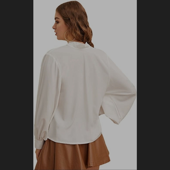 White Tie Neck Blouse - Picture 4 of 8